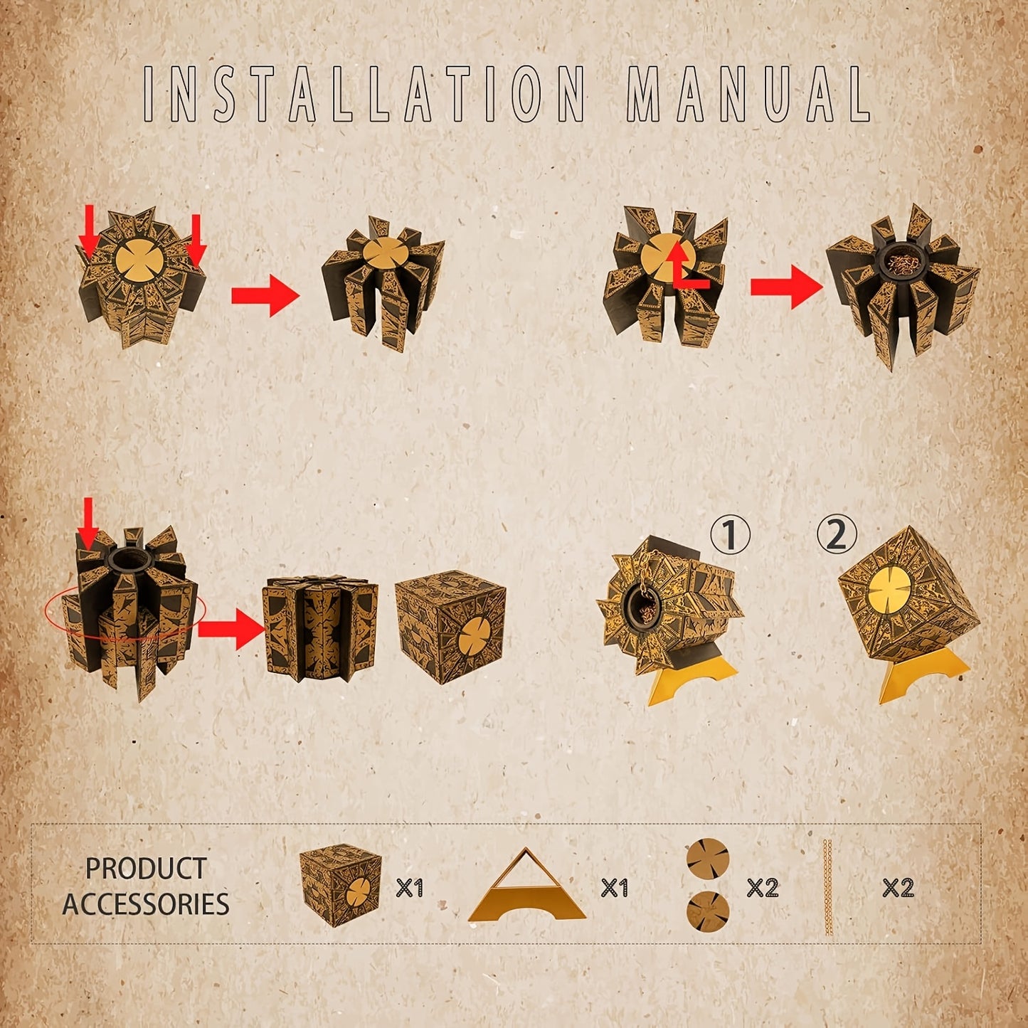 AluMaster Puzzel Doos Goud en Zwart - Loskoppelbare Kubus Met Basis Decoratie