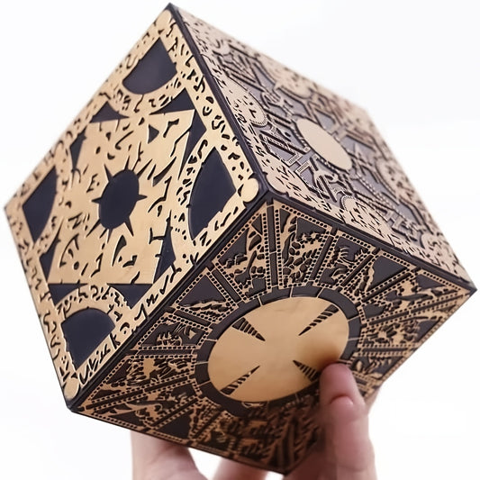 AluMaster Gold and Black Aluminum Puzzle Box with detachable cube revealing the intricate Mechanical Lament Configuration.