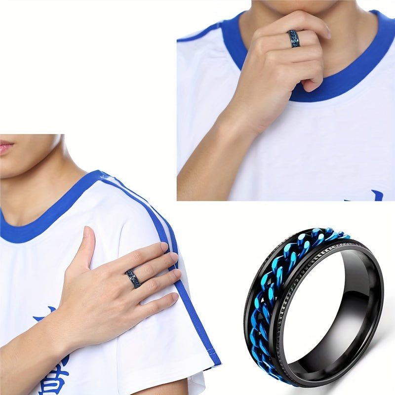 ZenSpin Titanium Spinner Ring Black Blue Inlay Elite