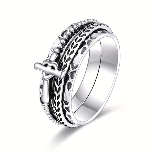 VONALAH Sterling Silver Cross Fidget Ring, elegantly displayed on a finger
