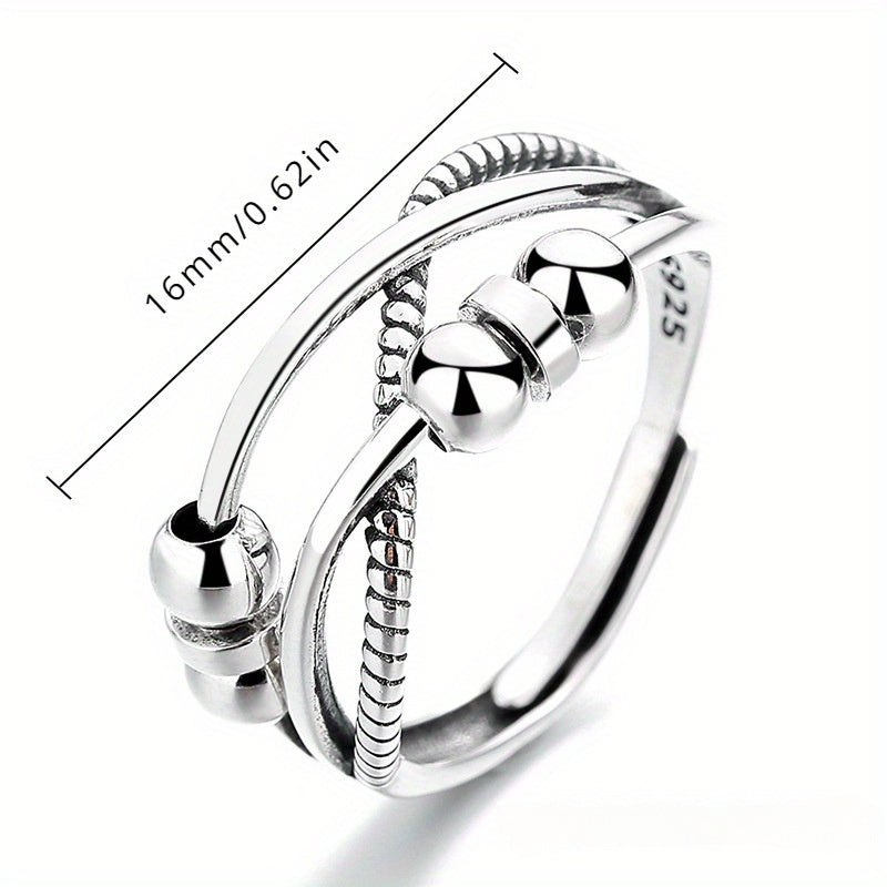 HUATAIRY Fidget Ring S925 Zilver Draaiende Kralen Verweven - Dagelijks Gebruik