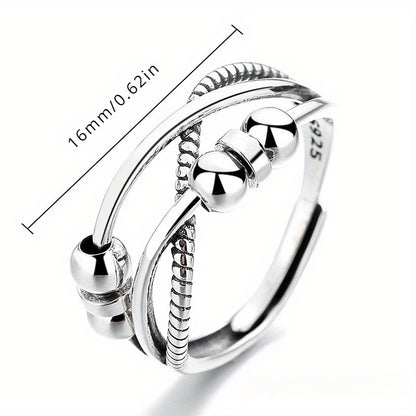 HUATAIRY Fidget Ring S925 Zilver Draaiende Kralen Verweven - Dagelijks Gebruik