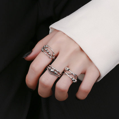 Huatairy Sterling Silver Fidget Ring Rotating Bead Limited