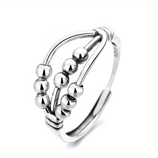 Huatairy Limited Edition Sterling Silver Fidget Ring with spinning bead, front view