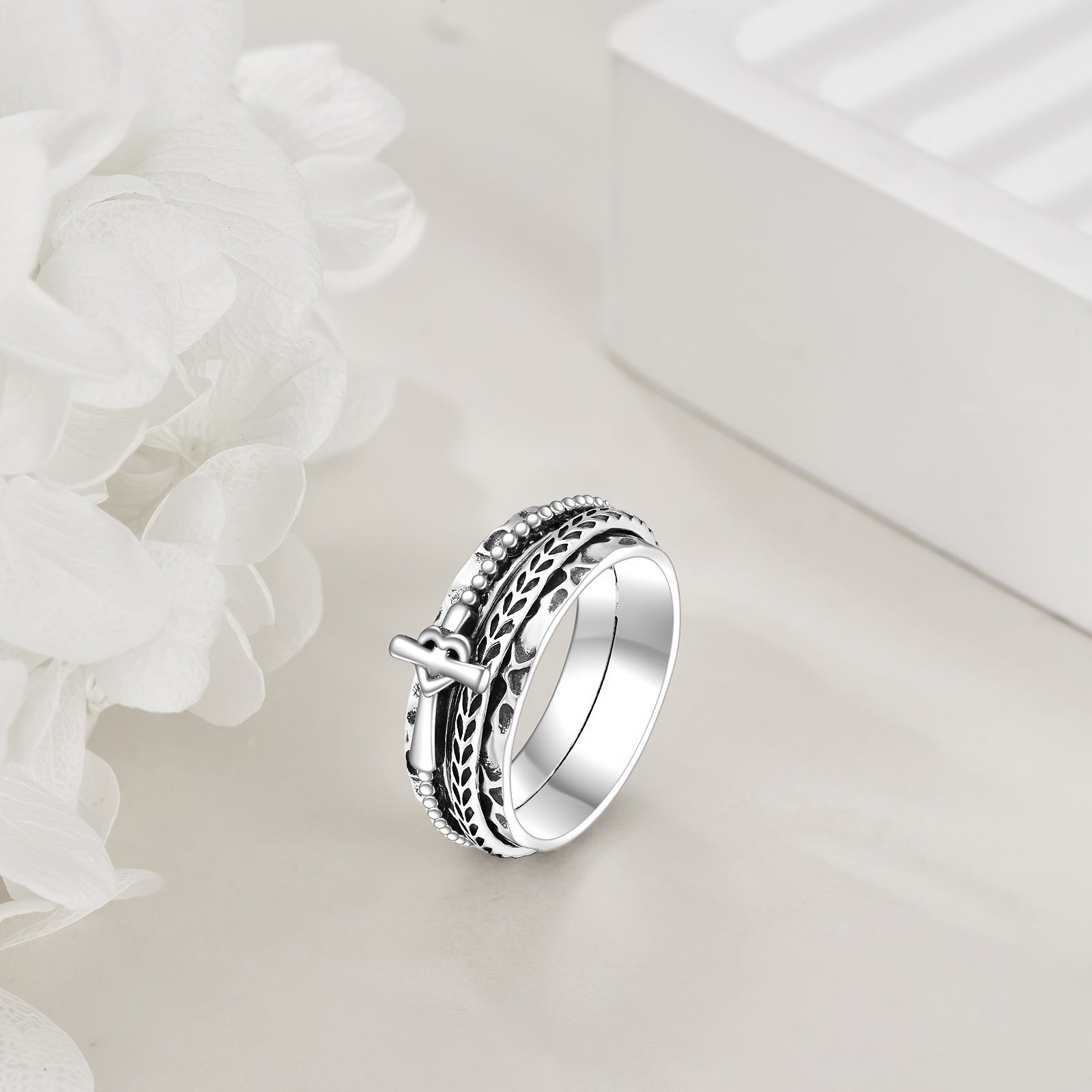 VONALAH Sterling Silver Fidget Ring Cross Edition