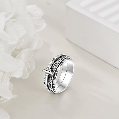 VONALAH Sterling Silver Fidget Ring Cross Edition