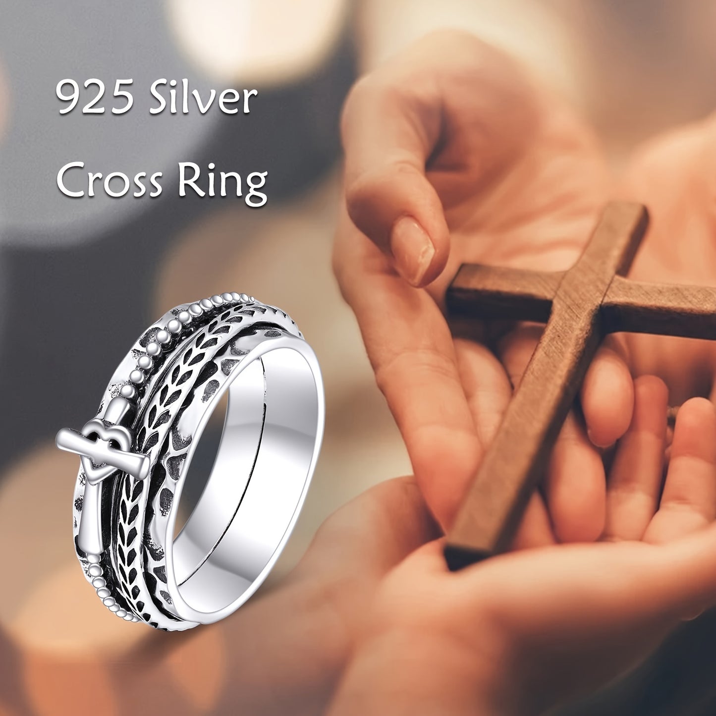 VONALAH Sterling Silver Fidget Ring Cross Edition