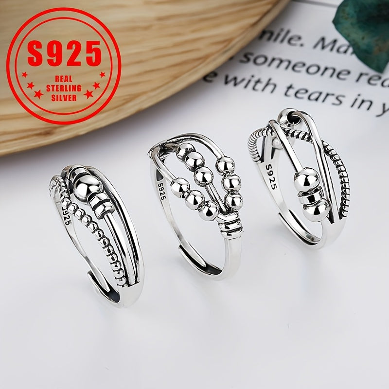 Huatairy Sterling Silver Fidget Ring Rotating Bead Limited