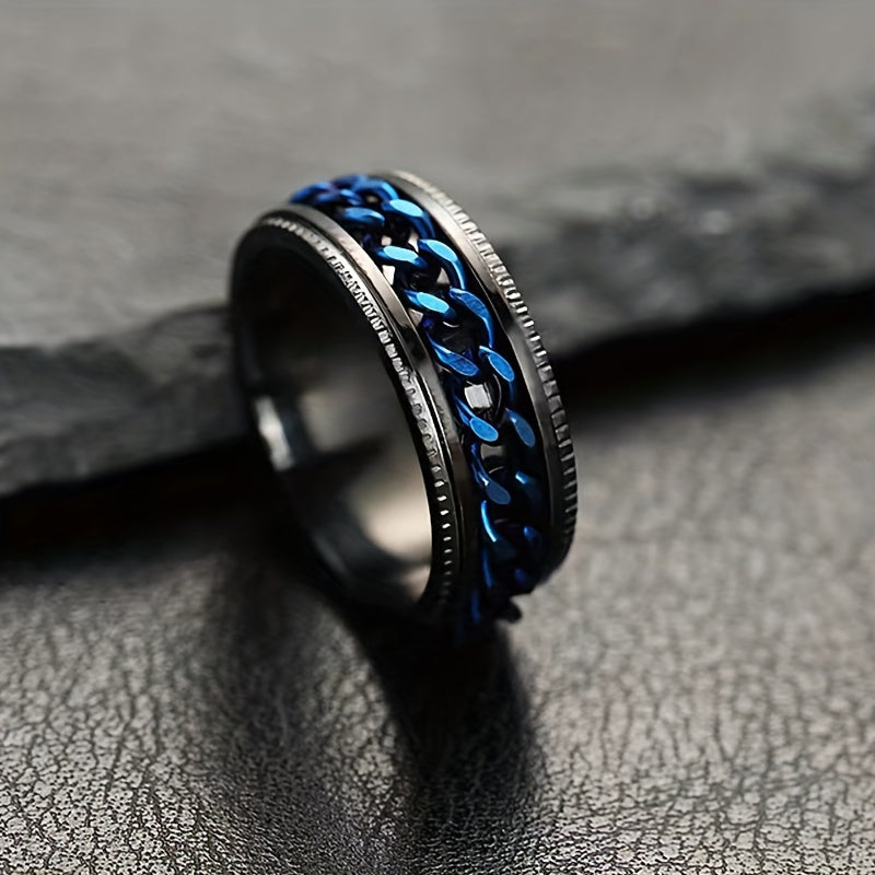 ZenSpin Titanium Spinner Ring Black Blue Inlay Elite