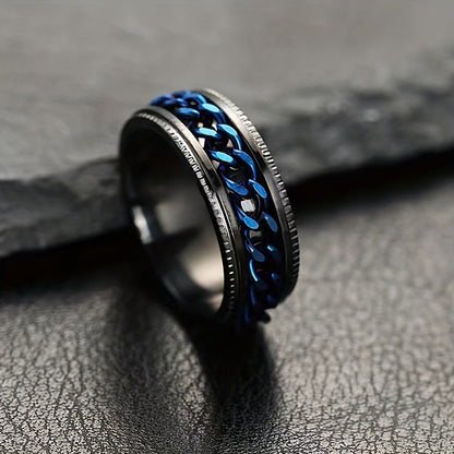 ZenSpin Titanium Spinner Ring Black Blue Inlay Elite