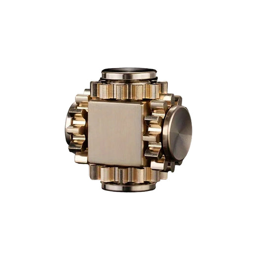 Limited Edition BrassGear Fidget Spinner, front view, showcasing premium machined brass and visible gear mechanism.