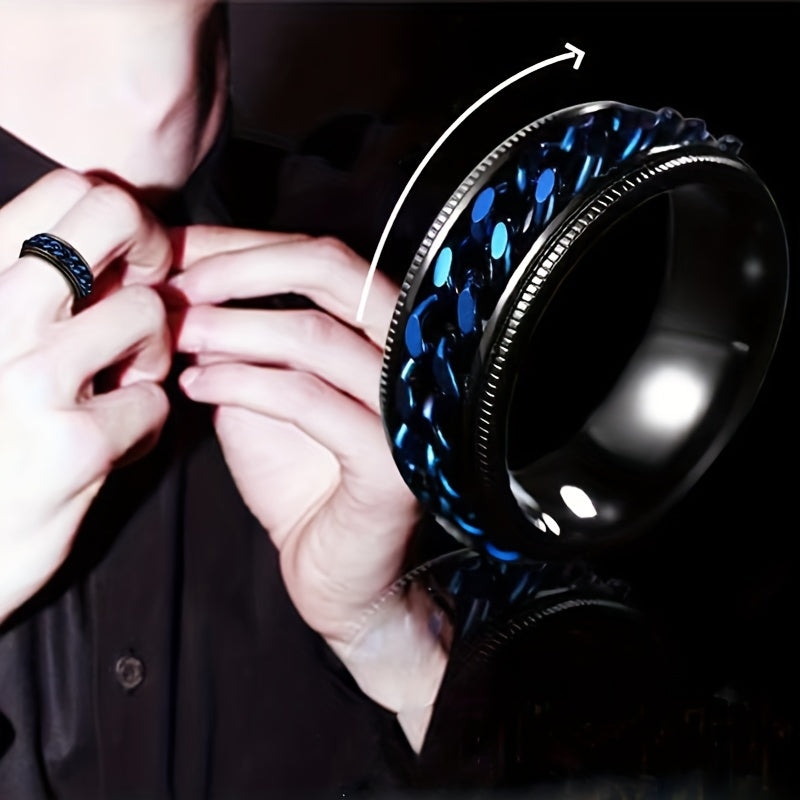 ZenSpin Titanium Spinner Ring Black Blue Inlay Elite