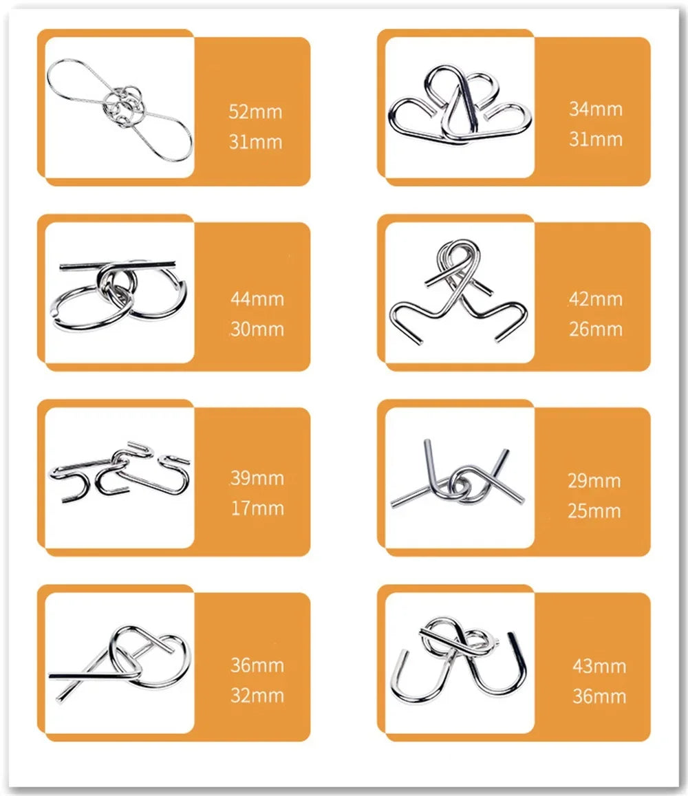 NovaMind 8-Delige Metaal Draadpuzzel Set - Verbetert Focus Voor Volwassenen