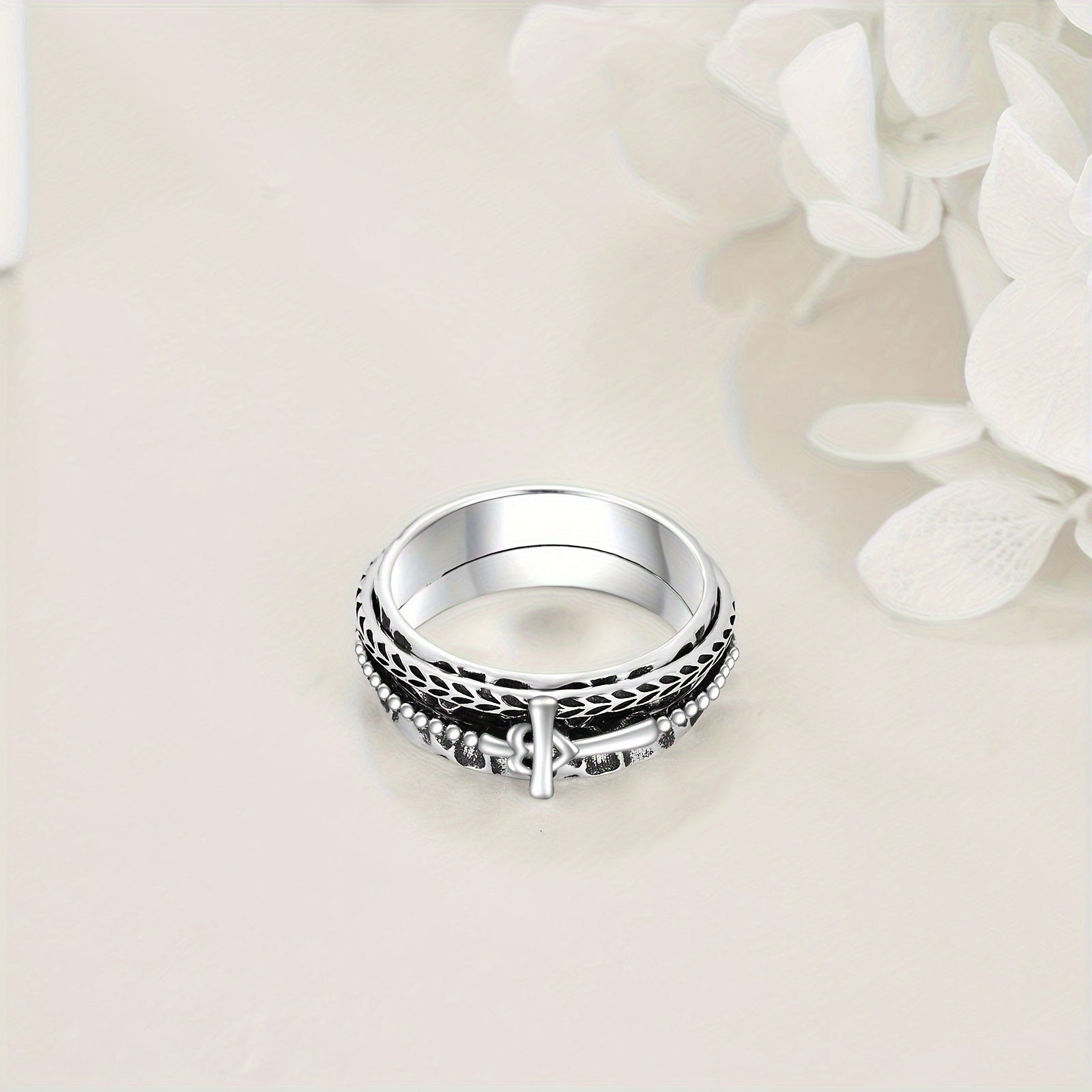VONALAH Sterling Silver Fidget Ring Cross Edition