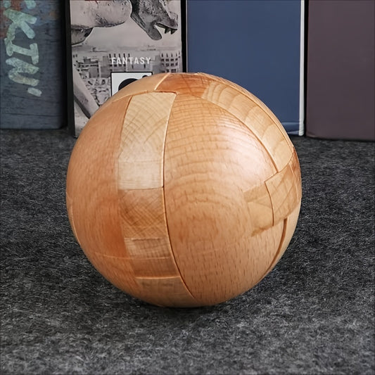 Plywood Puzzle Ball in pieces, showing intricate design