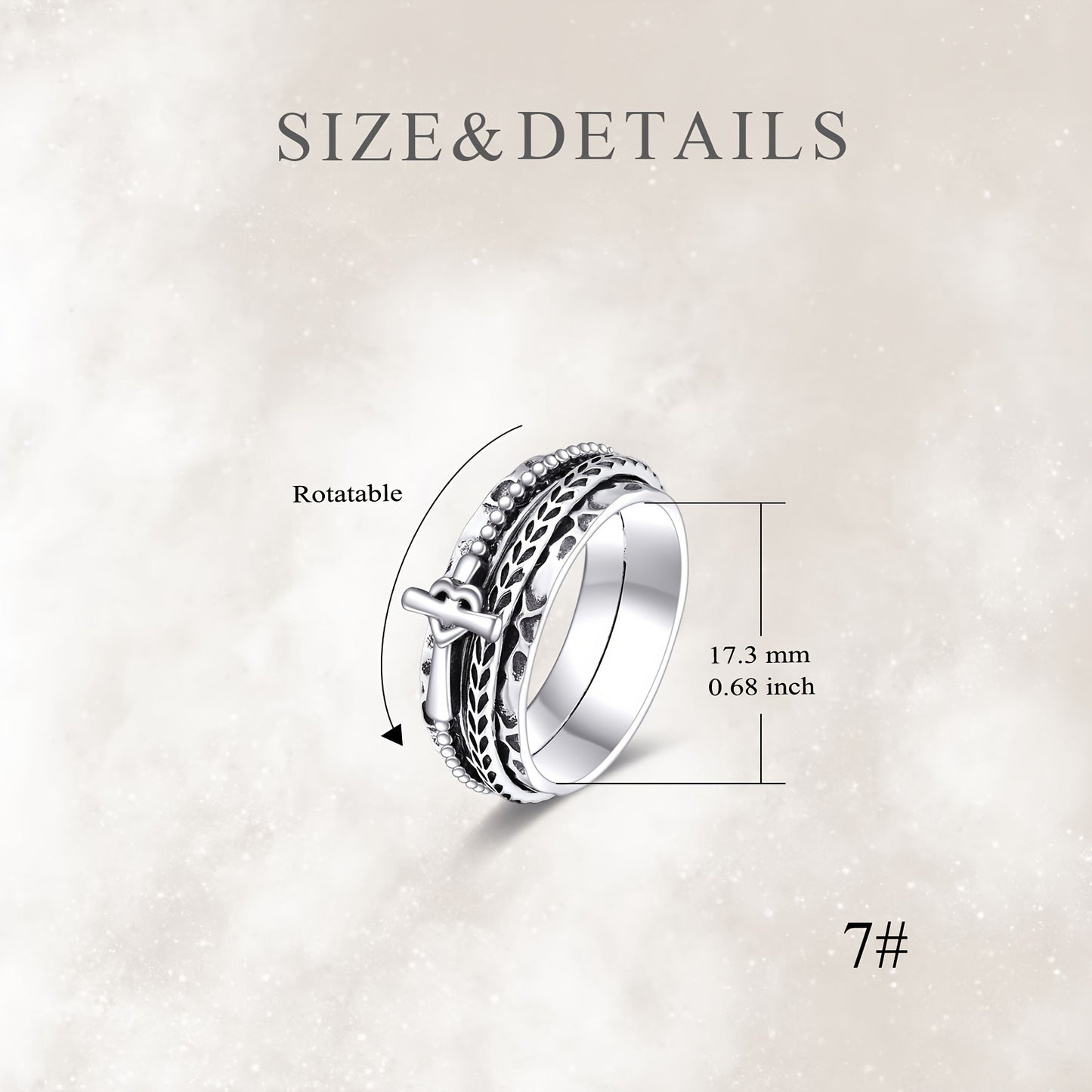 VONALAH Sterling Silver Fidget Ring Cross Edition