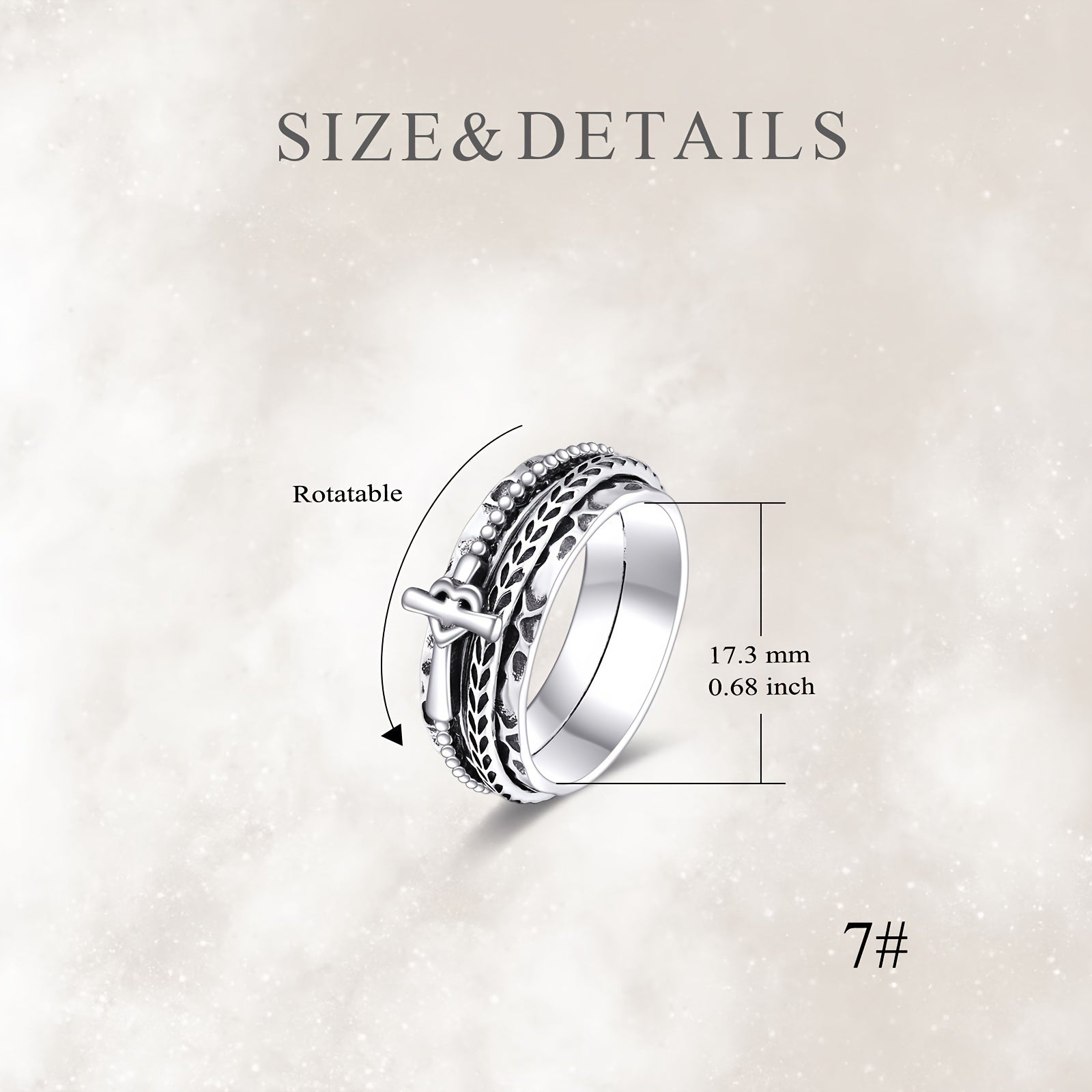 VONALAH Sterling Silver Fidget Ring Cross Edition