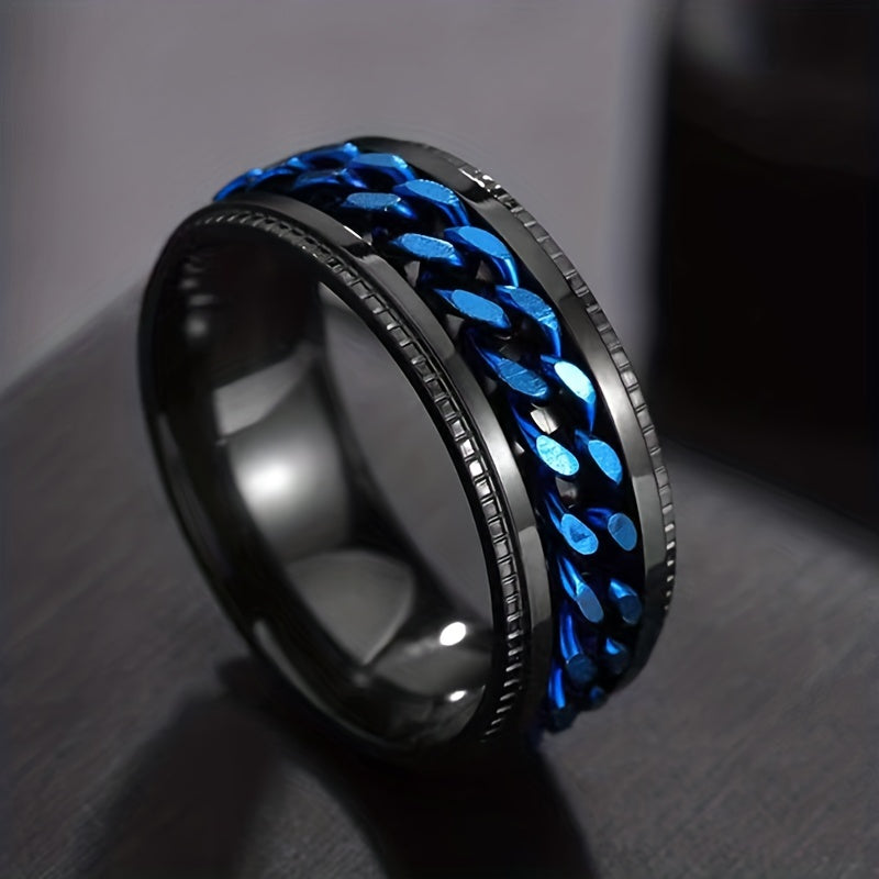 ZenSpin Titanium Spinner Ring Black Blue Inlay Elite